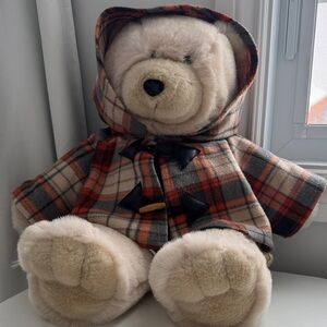 Cozy Plaid Hooded Stuffed Bear